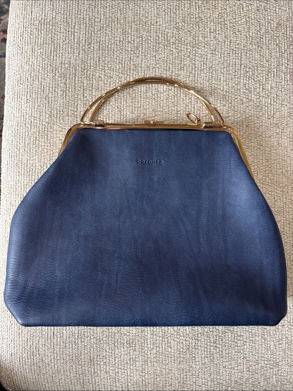 Classic Navy Leather Top-Handle Bag with Gold Hardware
